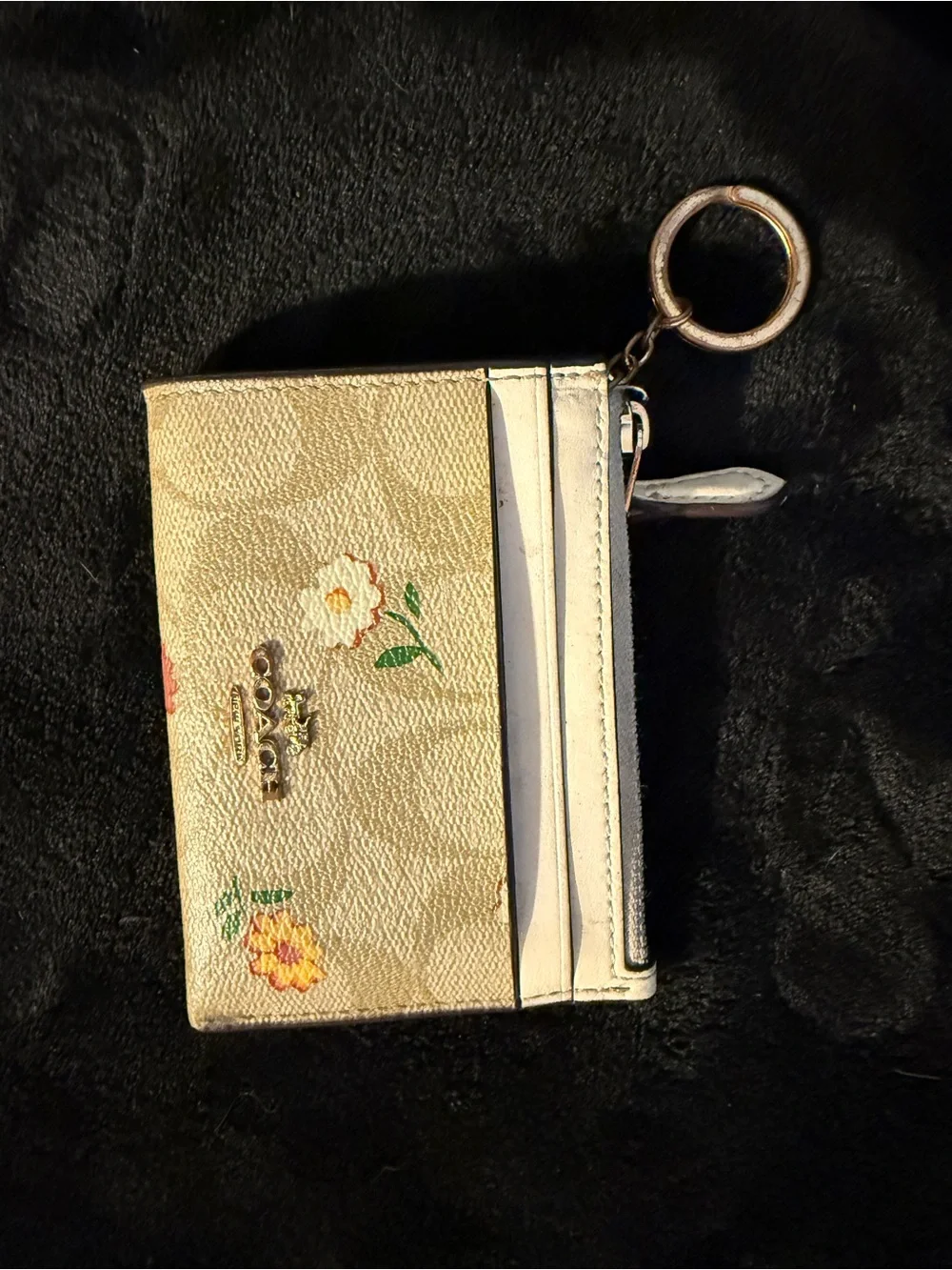 Coach Beige Floral Signature Card Case with Keyring